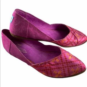 Toms Jutti pink embroidered suede pointed flats 7